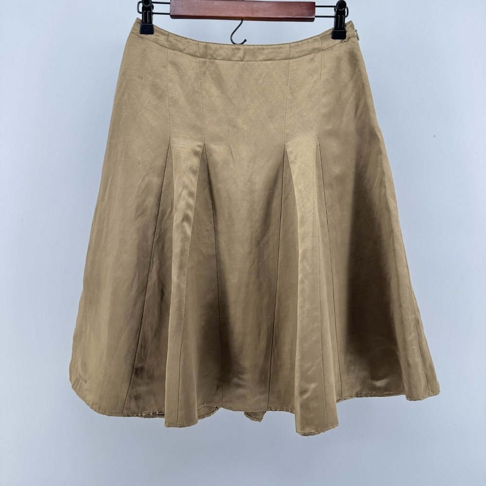 Banana Republic A-Line Skirt Womens 0 Bronze Linen Rayon Pleated Midi 324662-01 - Picture 2 of 8